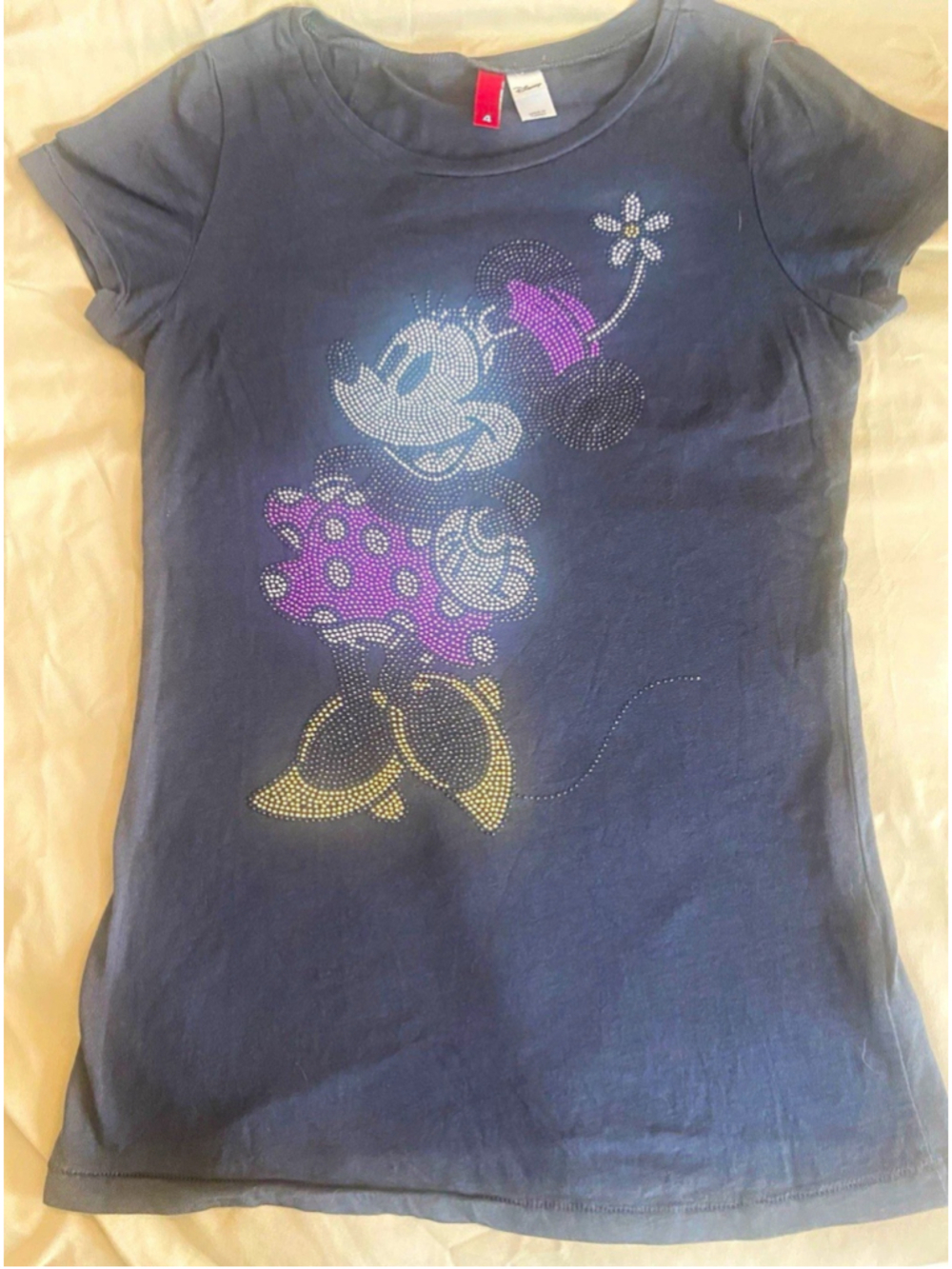 Disney Minnie Mouse Rhinestone Graphic T-Shirt, Gray, Women Size 4